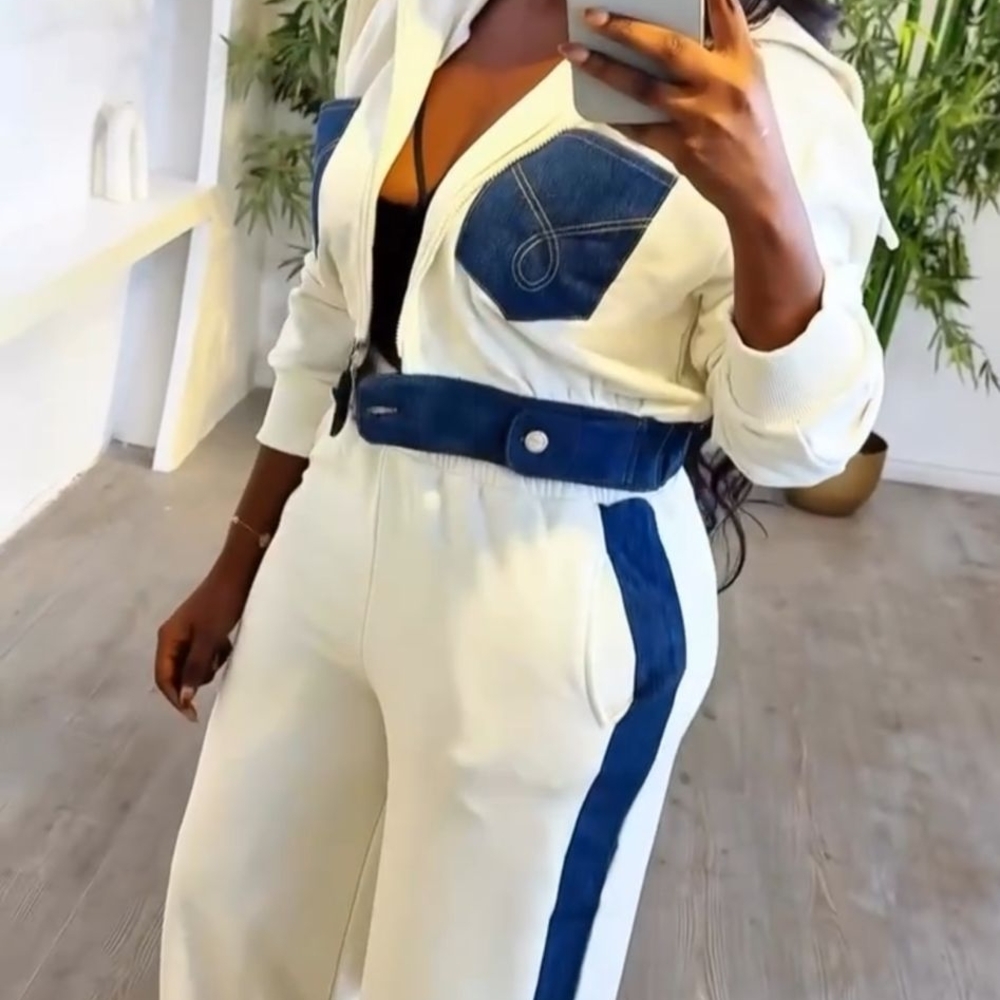 Stylish White and Blue Women's Jumpsuit